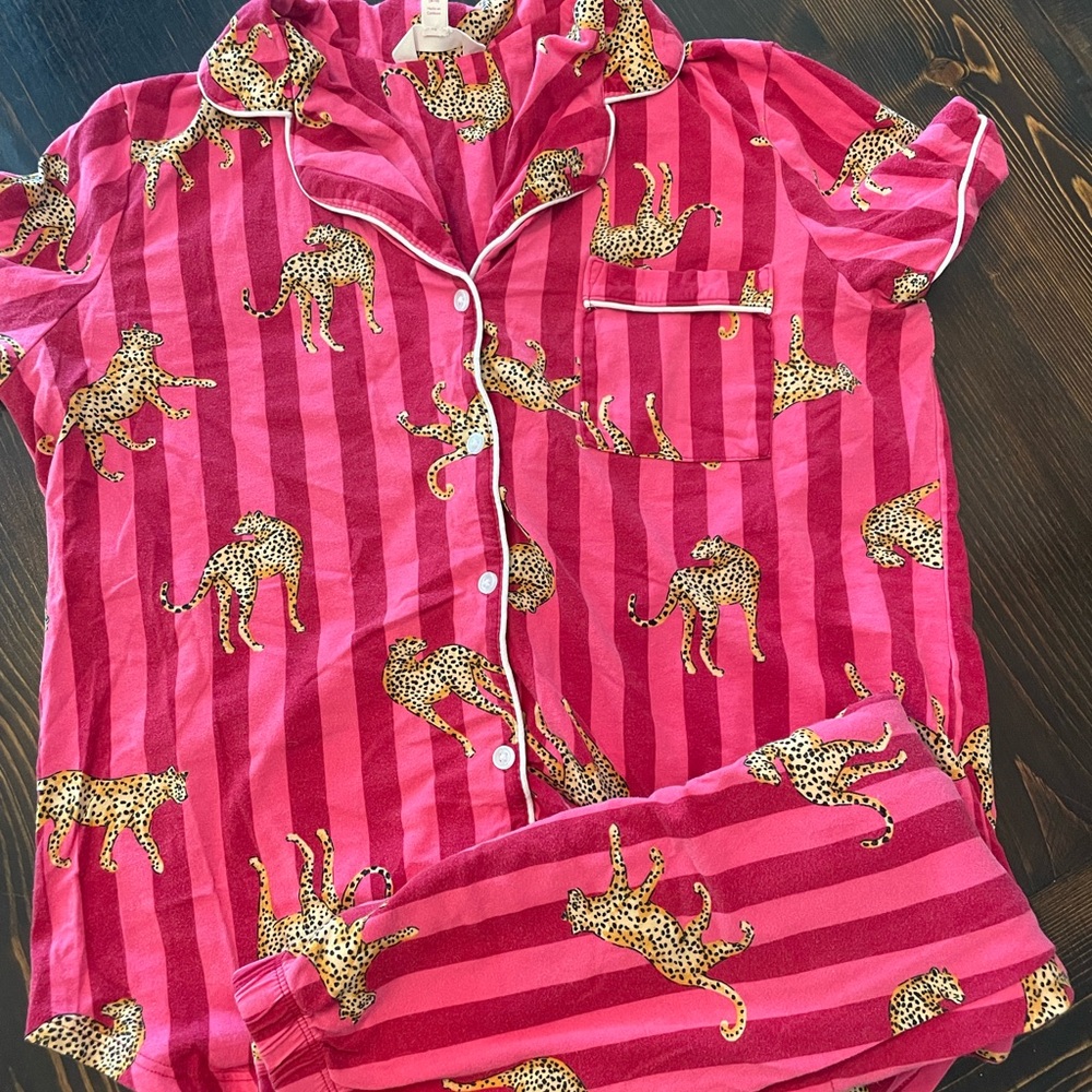 Bright pink with leopard pjs (crop pants)